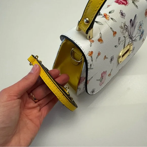 Floral White Handmade Leather Tote Bag - Picture 9 of 9